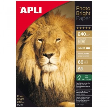PAPEL FOTOGRÁFICO A4 240GR BRILLO APLI PHOTOBRIGHT 60 HOJAS