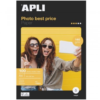 PAPEL FOTOGRÁFICO A4 140GR BRILLO APLI BESTPRICE 100 HOJAS