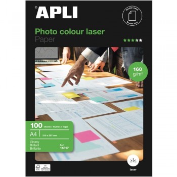 PAPEL FOTOGRÁFICO A4 DOBLE CARA BRILLO APLI COLOUR LASER 100 HOJAS