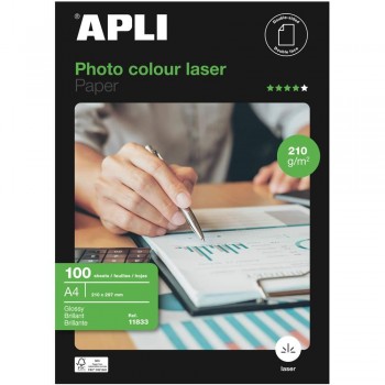 PAPEL FOTOGRÁFICO A4 DOBLE CARA BRILLO APLI COLOUR LASER 100 HOJAS