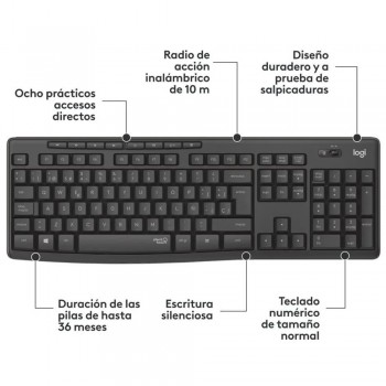 CONJUNTO TECLADO + RATON SILENCIOSO INALÁMBRICO LOGITECH MK295 NEGRO