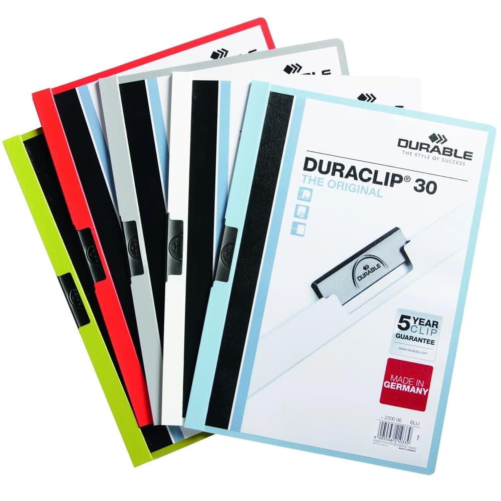 DURACLIP Dossier de pinza, tamaño A4 en PVC de colores de la marca Durable  de 30 y 60 hojas