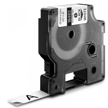 CINTA PARA ROTULADORA DYMO RHINO 18483 12MM NEGRO SOBRE BLANCO POLIÉSTER