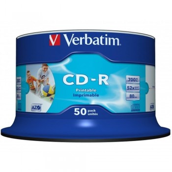CD-R VENBATIM 700MB 80MIN 52X IMPRIMIBLE SPINDLE 50UD